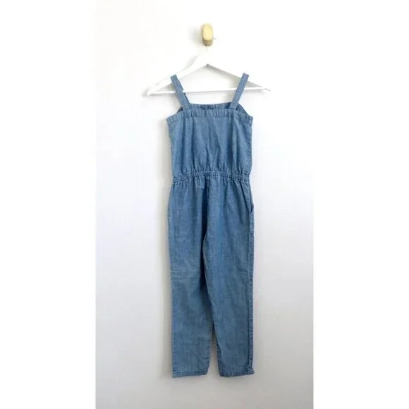 NEW! Polo Ralph Lauren Chambray Jumpsuit Button Front Blue Girls SZ 6-7 Years - Picture 5 of 8
